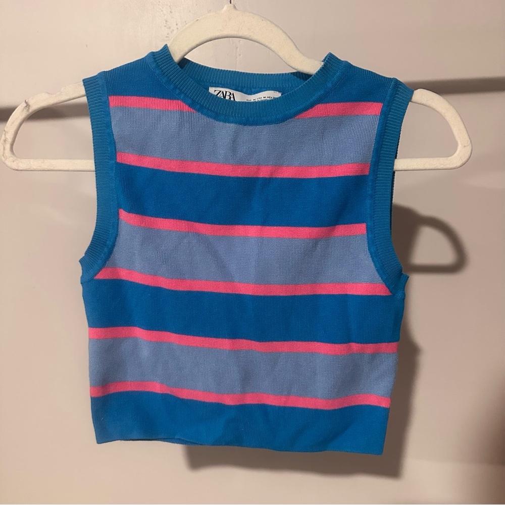 ❤️ ZARA Blue and Pink Tank Crop Top